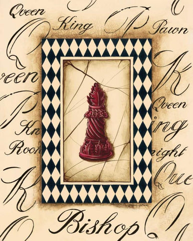 Chess Bishop Black Ornate Wood Framed Art Print with Double Matting by Gorham, Gregory