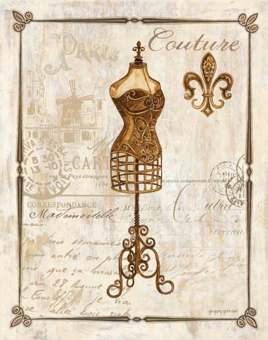 Paris Dress Form Black Ornate Wood Framed Art Print with Double Matting by Gorham, Gregory