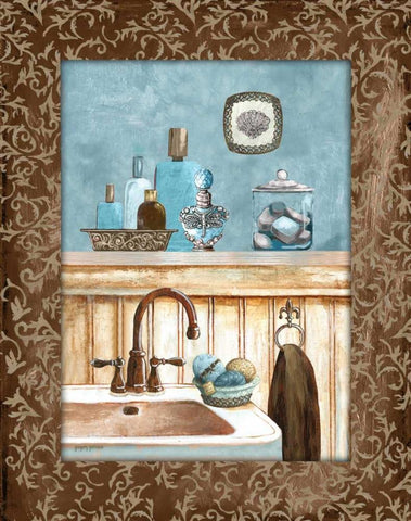 Blue Bath IV White Modern Wood Framed Art Print with Double Matting by Gorham, Gregory