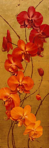 Golden Orchids I Black Ornate Wood Framed Art Print with Double Matting by Catlett, Kenneth
