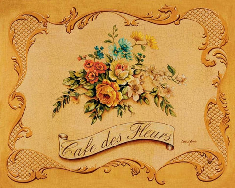 Cafe des Fleurs Black Ornate Wood Framed Art Print with Double Matting by Jones, Catherine