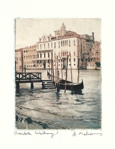 Gondola Waiting Black Ornate Wood Framed Art Print with Double Matting by Melious, Amy