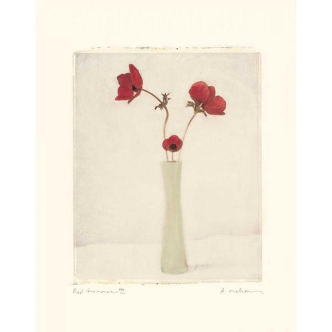 Red Anemones III Gold Ornate Wood Framed Art Print with Double Matting by Melious, Amy
