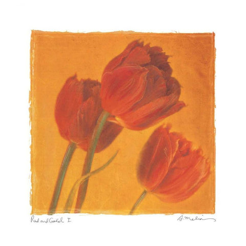 Red and Gold I White Modern Wood Framed Art Print with Double Matting by Melious, Amy