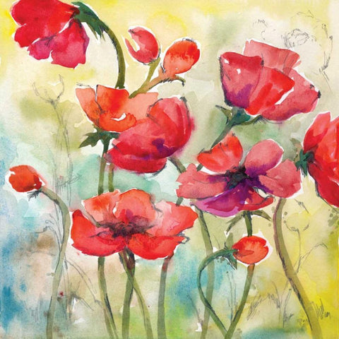 Poppy Study I Gold Ornate Wood Framed Art Print with Double Matting by Ferry, Margaret
