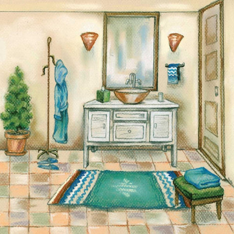 Tile Bath II White Modern Wood Framed Art Print by Ferry, Margaret