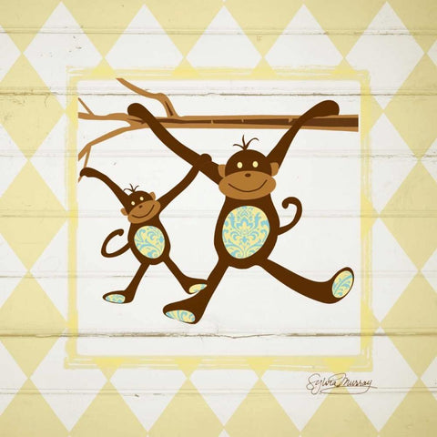 Monkeys Gold Ornate Wood Framed Art Print with Double Matting by Murray, Sylvia