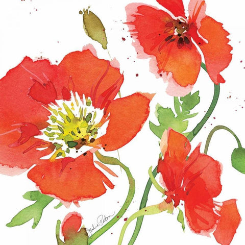 Red Poppies II Gold Ornate Wood Framed Art Print with Double Matting by Paton, Julie