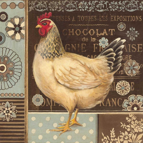 Aqua Rooster II Gold Ornate Wood Framed Art Print with Double Matting by Poloson, Kimberly