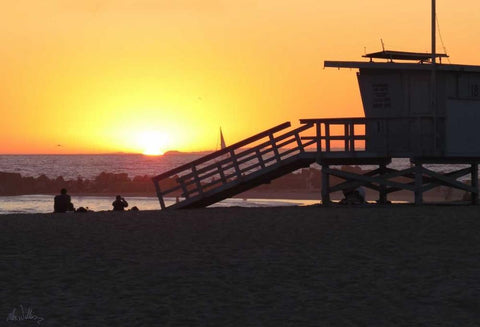 Sunset Lifeguard Black Ornate Wood Framed Art Print with Double Matting by Williams, Alex