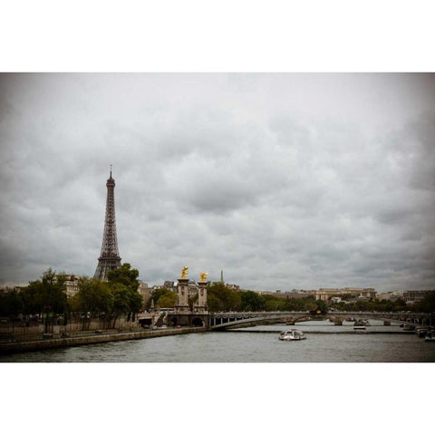 La Seine and La Tour Eiffel White Modern Wood Framed Art Print by Berzel, Erin