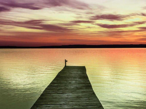 Pier and Sunset II White Modern Wood Framed Art Print with Double Matting by Christensen, Jim