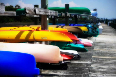 Kayaks I White Modern Wood Framed Art Print with Double Matting by Hausenflock, Alan