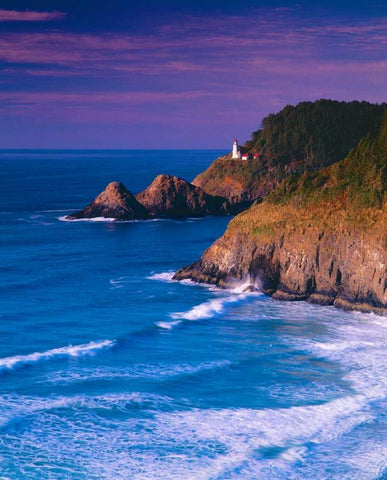 Heceta Head Lighthouse White Modern Wood Framed Art Print with Double Matting by Leahy, Ike