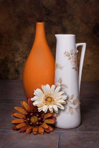 Orange Vase with Pitcher II White Modern Wood Framed Art Print with Double Matting by McNemar, C. Thomas