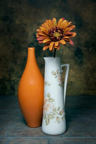 Orange Vase with Pitcher III White Modern Wood Framed Art Print with Double Matting by McNemar, C. Thomas
