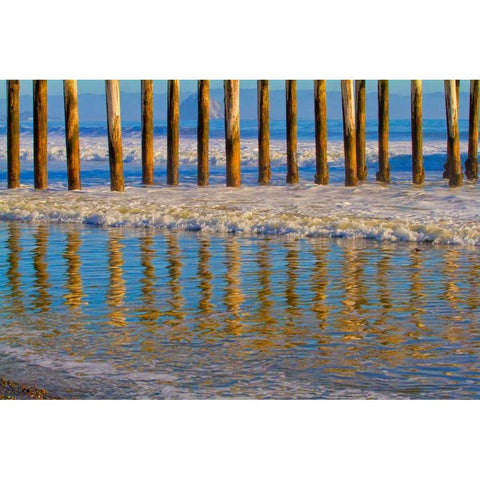 Pier Reflections I Gold Ornate Wood Framed Art Print with Double Matting by Peterson, Lee