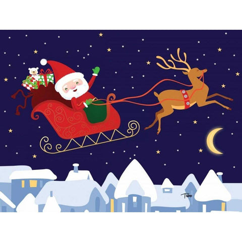 Santa and Reindeer White Modern Wood Framed Art Print by Woo, Teresa