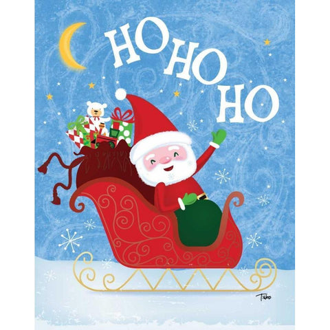 Santa Sleigh White Modern Wood Framed Art Print by Woo, Teresa