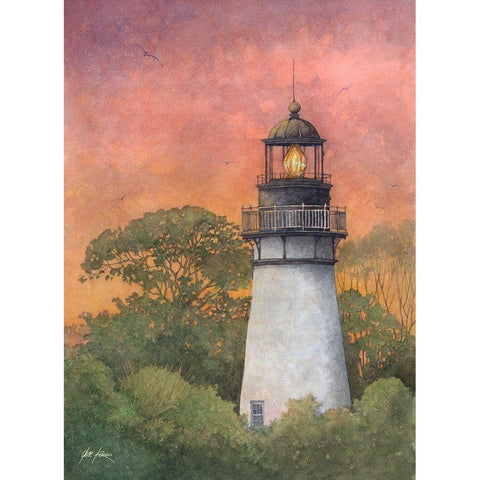 Amelia Island Lighthouse-2 White Modern Wood Framed Art Print by Rizzo, Gene