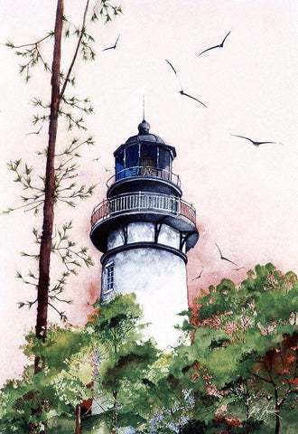 Amelia Island Lighthouse - Fl. Black Ornate Wood Framed Art Print with Double Matting by Rizzo, Gene