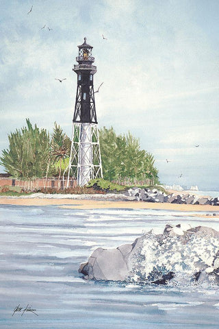 Hillsboro Inlet Lighthouse - Fl. Black Ornate Wood Framed Art Print with Double Matting by Rizzo, Gene