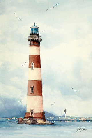 Old Charleston Lighthouse - S.C. Black Ornate Wood Framed Art Print with Double Matting by Rizzo, Gene
