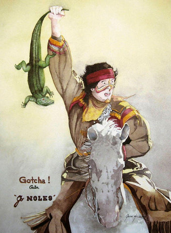 Gotcha Gator White Modern Wood Framed Art Print with Double Matting by Rizzo, Gene