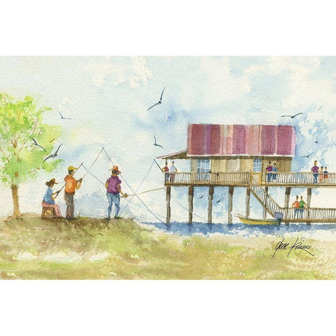 Fishing People Black Modern Wood Framed Art Print by Rizzo, Gene