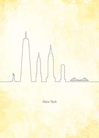 New York Skyline Black Ornate Wood Framed Art Print with Double Matting by Hollie, Jasmine