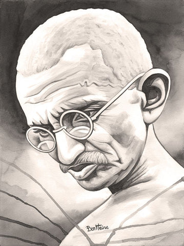 Mohandas Karamchand Gandhi Black Ornate Wood Framed Art Print with Double Matting by Heine, Ben