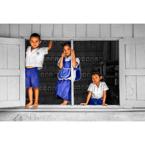 Students Trio White Modern Wood Framed Art Print by Heine, Ben
