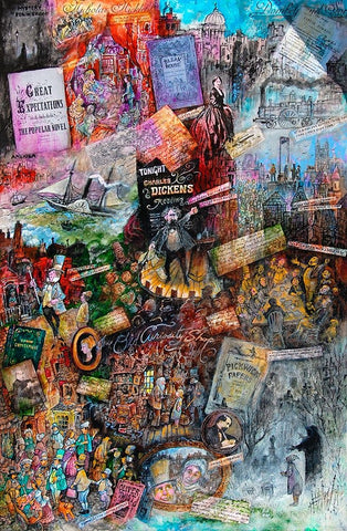 Dickens Black Ornate Wood Framed Art Print with Double Matting by Bell, Bill