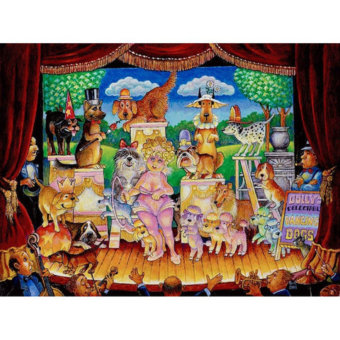 Dollys Dancing Dogs Black Modern Wood Framed Art Print with Double Matting by Bell, Bill