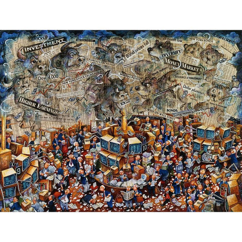 Week On Wall Street Black Modern Wood Framed Art Print with Double Matting by Bell, Bill