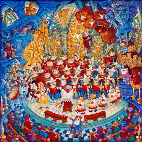 Holy Cats Meow-A- Lujah Chorus White Modern Wood Framed Art Print by Bell, Bill