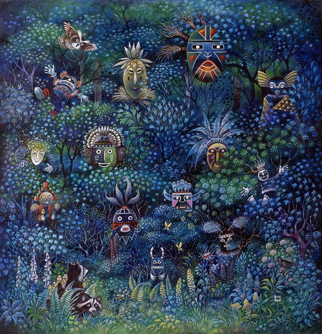 Earth Spirits Black Ornate Wood Framed Art Print with Double Matting by Bell, Bill