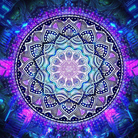 Flower Bloom Mandala White Modern Wood Framed Art Print with Double Matting by Gray, Cameron