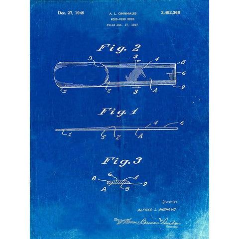 PP1010-Faded Blueprint Reed Patent Poster Black Modern Wood Framed Art Print with Double Matting by Borders, Cole