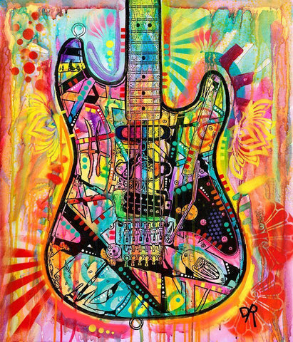 Guitar White Modern Wood Framed Art Print with Double Matting by Dean Russo Collection