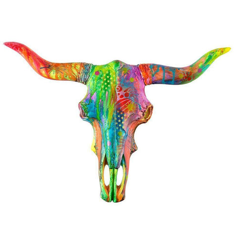 Longhorn Black Modern Wood Framed Art Print with Double Matting by Dean Russo Collection