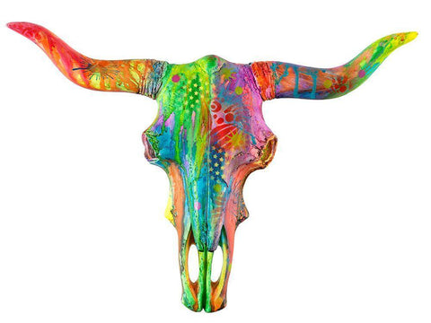 Longhorn White Modern Wood Framed Art Print with Double Matting by Dean Russo Collection