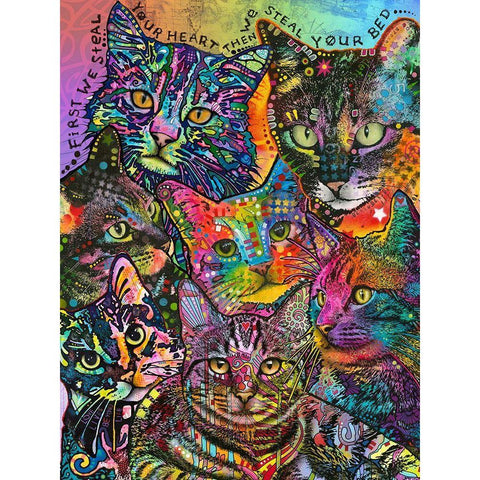 Bed Cats Black Modern Wood Framed Art Print with Double Matting by Dean Russo Collection