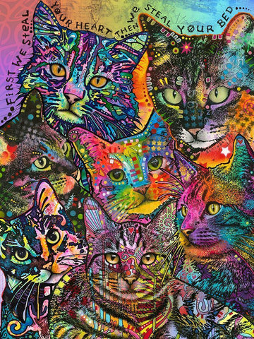 Bed Cats Black Ornate Wood Framed Art Print with Double Matting by Dean Russo Collection