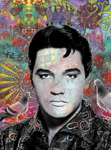 King Elvis White Modern Wood Framed Art Print with Double Matting by Dean Russo Collection