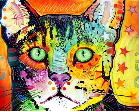 Straight Cat White Modern Wood Framed Art Print with Double Matting by Dean Russo Collection