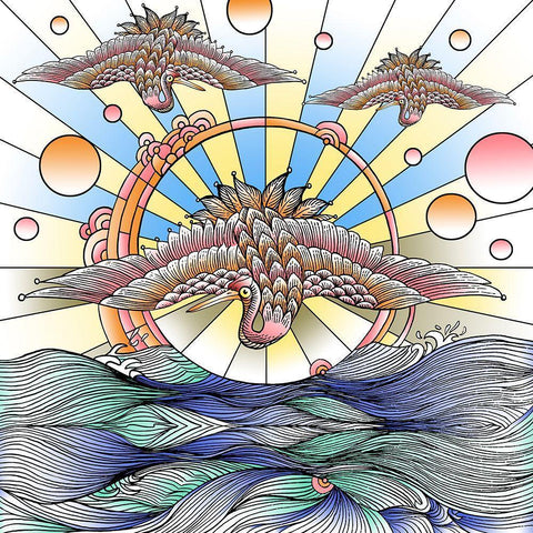 Flying Cranes White Modern Wood Framed Art Print by Green, Howie