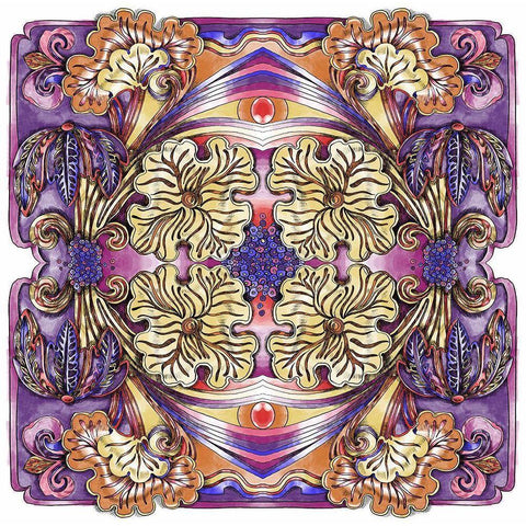 Lotus Flower Kalidescope Gold Ornate Wood Framed Art Print with Double Matting by Green, Howie