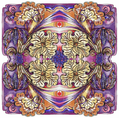 Lotus Flower Kalidescope White Modern Wood Framed Art Print with Double Matting by Green, Howie