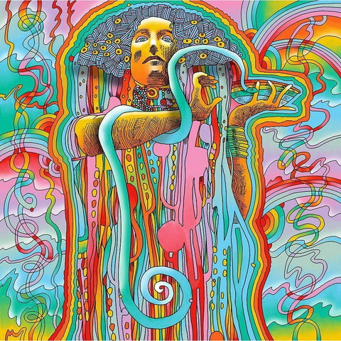 Mucha-Snake-Priestess Black Modern Wood Framed Art Print with Double Matting by Green, Howie